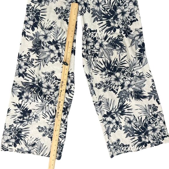 Beau Dawson Blue White Floral Linen Blend Wide Leg Tie Front Pants size M 8-10 - Picture 4 of 12